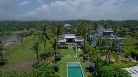 Tropical Beachfront Villa Wedding Setup with Ocean View, Celebration in Paradise Stock Footage 312377439
