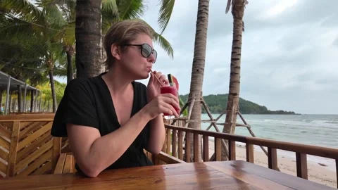 Tropical Beachside Watermelon Refreshment Relaxation Stock Footage 264811426