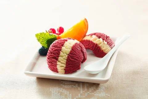 Tropical berry ice-cream dessert Stock Photos