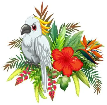Tropical Bird with Exotic Floral Arrangement Illustrazione stock