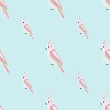 Tropical bird seamless pattern with beige parrot ornament. Blue background. P Stock Illustration