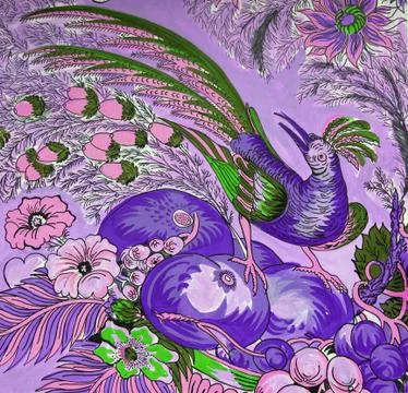 Tropical bird withe fruit and flowers Stock Illustration