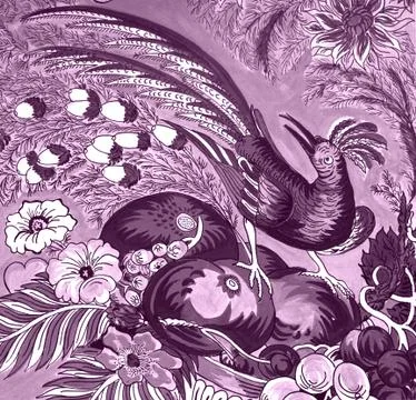 Tropical bird withe fruit and flowers Stock Illustration