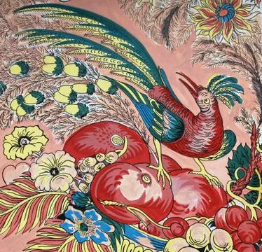 Tropical bird withe fruit and flowers Stock Illustration