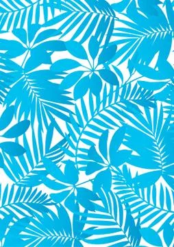 Tropical blue plants and flowers background Stock Illustration