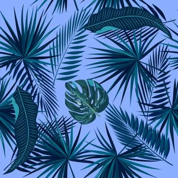 Tropical blue vector seamless pattern. Stock Illustration
