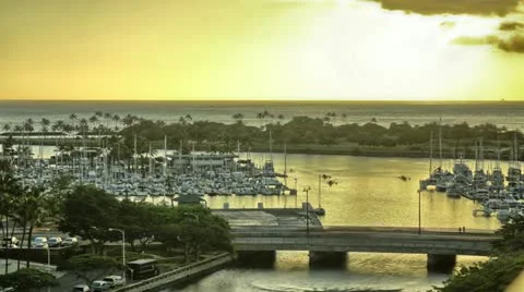 Tropical Boat Harbor, Honolulu, Hawaii, 4K HDR Time Lapse Stock Footage