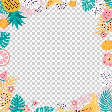 Tropical border is forming flat design with transparent center, pineapple and Stock Illustration