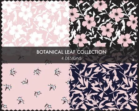 Tropical Botanical Leaf Seamless Pattern Collection 스톡 일러스트