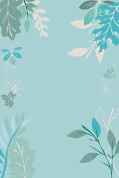 Tropical botanical leaves border vector background in pastel green teal ton.. Stock Illustration