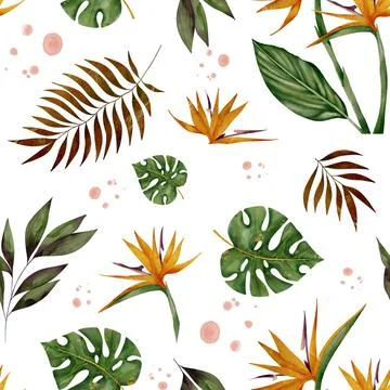 Tropical botanical patterns with vibrant colors and delicate details Stock Illustration