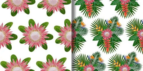 Tropical Bouquet seamless patterns set for textile prints Illustrazione stock