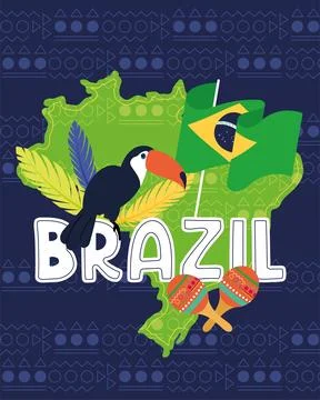 Tropical Brazil poster with map Vector Stock Illustration