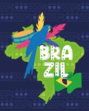 Tropical Brazil poster with map Vector Stock Illustration
