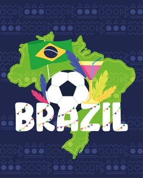 Tropical Brazil poster with map Vector Illustrazione stock