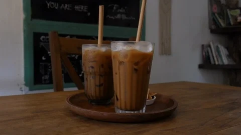 Tropical breakfast with cold coffee Stock Footage 101937018
