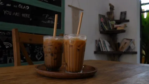 Tropical breakfast with cold coffee Stock Footage 101937381