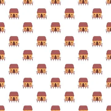 Tropical bungalows pattern creating repeating exotic background 스톡 일러스트