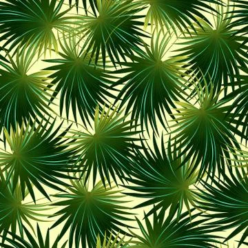 Tropical cabbage palm leaf in a seamless pattern Stock Illustration