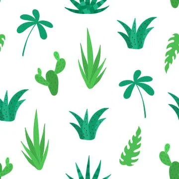 Tropical cactus seamless pattern. Natural hand drawn background with differen Stock Illustration