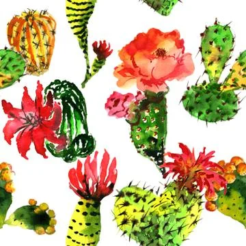 Tropical cactus tree pattern in a watercolor style isolated Stock Illustration