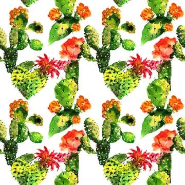 Tropical cactus tree pattern in a watercolor style isolated Stock Illustration