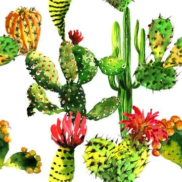 Tropical cactus tree pattern in a watercolor style isolated Illustrazione stock