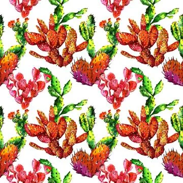 Tropical cactus tree pattern in a watercolor style isolated Stock Illustration