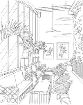 Tropical Cafe Interior Stock Illustration