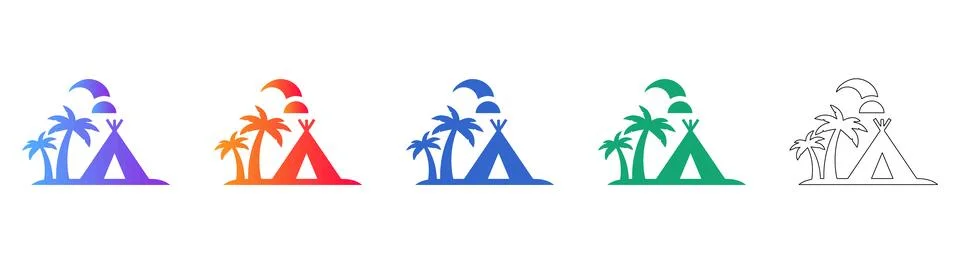 Tropical Camping Vector Icon Set Stock Illustration