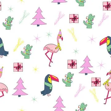 Tropical christmas seamless pattern. Stock Illustration