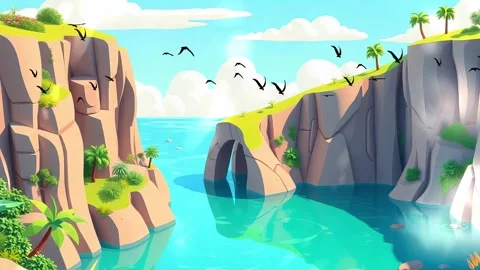 Tropical Coastal View with Cliffs and Lagoon: Animated Paradise featuring Black Stock Footage 308847660