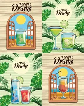 Tropical cocktail drink set Stock Illustration