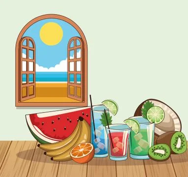 Tropical cocktail drinks poster Stock Illustration