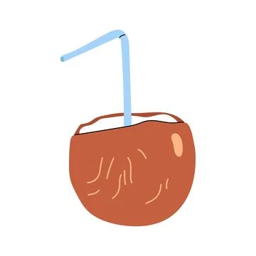 Tropical coconut drink with straw in shell illustration 库存插图