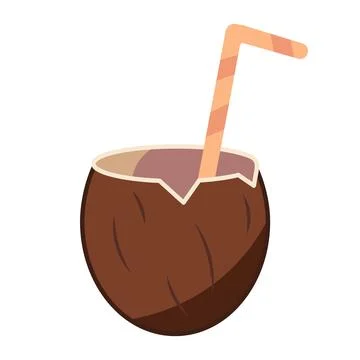 Tropical Coconut Drink with Straw Vector Illustration Stock Illustration