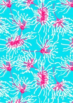 Tropical coral repeat pattern on a aqua background Stock Illustration
