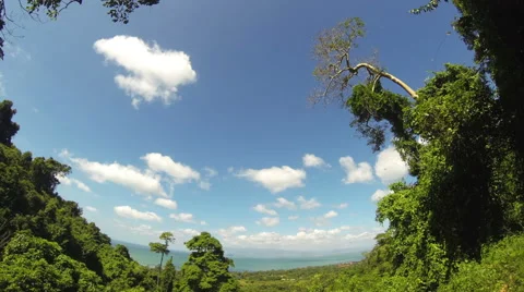 Tropical countryside view with clouds running through blue sky. 4K time lapse. Stock-Footage 52920747