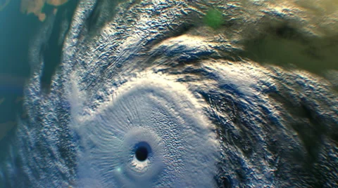 Tropical cyclone, satellite view, 3D animation Stockbeeldmateriaal 65025084