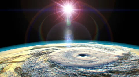 Tropical cyclone, view from space, 3D animation Stockbeeldmateriaal 65029169