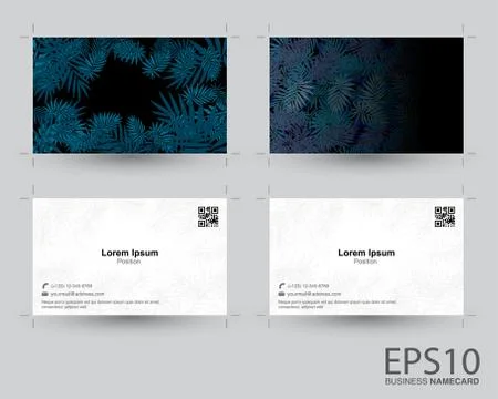 Tropical dark blue leaf pattern background namecard. Illustrazione stock