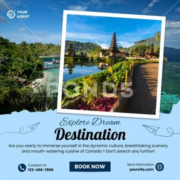 Tropical destination with serene waterways and lush greenery PSD Template