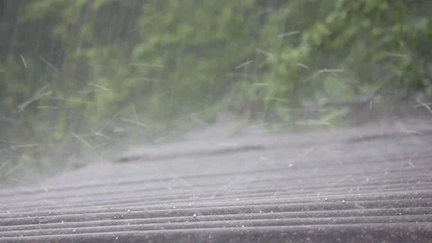 A tropical downpour with hail in the spring Stock Footage 75704811