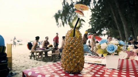 Tropical Drink on Table Stock-Footage 95736870