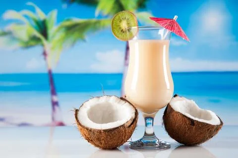 Tropical drinks on beach Stock Photos