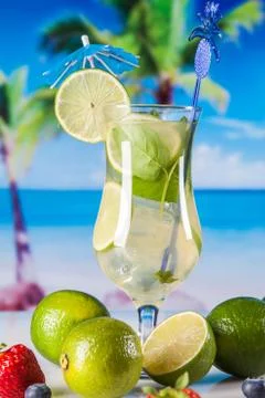 Tropical drinks on beach Stock Photos