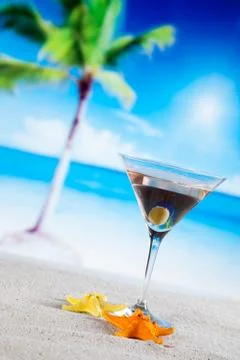Tropical drinks on beach Stock Photos