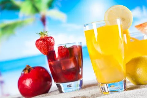 Tropical drinks on beach Stock Photos