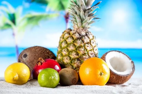 Tropical drinks on beach Stock Photos