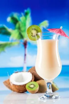 Tropical drinks on beach Stock Photos